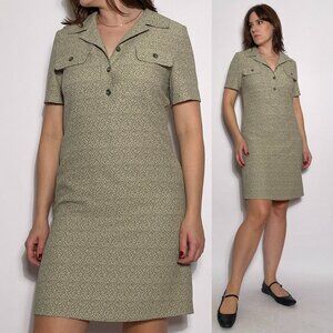 Vintage 1990s Pale Yellow Ditzy Floral Button Down Shirt Dress -- Size 6